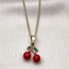 Collares con Dije 04.284.0061.18 Oro Laminado, Diseño de Cereza, Esmaltado Rojo, Dorado