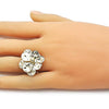 Anillo Elegante 01.213.0070 Oro Laminado, Diseño de Flor, Diamantado, Dorado