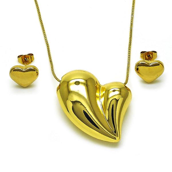Collar y Arete 06.417.0010 Oro Laminado, Diseño de Chunky y Hueco, Diseño de Chunky, Pulido, Dorado