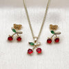 Juego de Arete y Dije de Adulto 10.283.0025 Oro Laminado, Diseño de Cereza, con Zirconia Cubica Granate y Verde, Pulido, Dorado