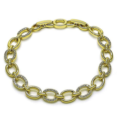 Pulsera Tennis 03.213.0332.07 Oro Laminado, Diseño de Rolo, con Zirconia Cubica Blanca, Pulido, Dorado