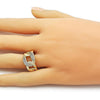 Anillo Multi Piedra 01.266.0051 Oro Laminado, Diseño de Cubana, con Micro Pave Blanca, Pulido, Dorado