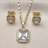 Juego de Arete y Dije de Adulto 10.196.0180.1 Oro Laminado, Diseño de Cluster, con Zirconia Cubica Blanca, Pulido, Dorado