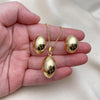 Juego de Arete y Dije de Adulto 10.163.0012 Oro Laminado, Diseño de Bola y Hueco, Diseño de Bola, Pulido, Dorado