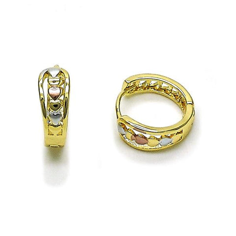 Argolla Huggie 02.196.0223.15 Oro Laminado, Diseño de Corazon, Pulido, Tricolor