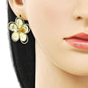 Arete Dormilona 02.282.0038 Oro Laminado, Diseño de Flor, Diamantado, Dorado