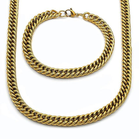 Collar y Pulso 06.278.0013.1 Acero Inoxidable, Diseño de Miami Cubana, Pulido, Dorado