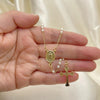 Rosario Fino 09.02.0050.18 Oro Laminado, Diseño de Guadalupe y Cruz, Diseño de Guadalupe, con Perla Marfil, Pulido, Dorado