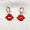 Arete Colgante 02.411.0080 Oro Laminado, Diseño de Labios, Esmaltado Rojo, Dorado