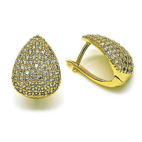 Argolla Huggie 02.283.0100.12 Oro Laminado, con Micro Pave Blanca, Pulido, Dorado