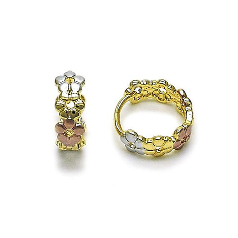 Argolla Huggie 02.196.0229.15 Oro Laminado, Diseño de Flor, Pulido, Tricolor