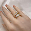 Anillo Multi Piedra 01.283.0038 Oro Laminado, Diseño de Cluster, con Zirconia Cubica Blanca, Pulido, Dorado