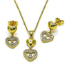 Juego de Arete y Dije de Adulto 10.156.0522 Oro Laminado, Diseño de Corazon, con Zirconia Cubica Blanca, Pulido, Dorado