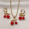 Juego de Arete y Dije de Adulto 10.282.0007 Oro Laminado, Diseño de Cereza, con Perla Granate, Pulido, Dorado