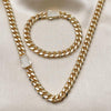 Collar y Pulso 06.156.0003 Oro Laminado, Diseño de Miami Cubana, con Zirconia Cubica Blanca, Pulido, Dorado