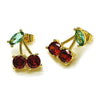 Arete Dormilona 02.170.0522 Oro Laminado, Diseño de Cereza, con Zirconia Cubica Granate y Light Turquoise, Pulido, Dorado