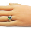 Anillo Multi Piedra 01.196.0036 Oro Laminado, Diseño de Cluster, con Zirconia Cubica Verde y Blanca, Pulido, Dorado