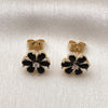 Arete Dormilona 02.344.0177.2 Oro Laminado, Diseño de Flor, con Zirconia Cubica Negro y Blanca, Pulido, Dorado