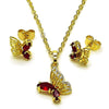 Juego de Arete y Dije de Adulto 10.196.0164 Oro Laminado, Diseño de Mariposa y Rolo, Diseño de Mariposa, con Zirconia Cubica Granate, Pulido, Dorado