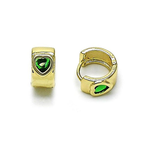 Argolla Huggie 02.196.0191.12 Oro Laminado, Diseño de Corazon, con Zirconia Cubica Verde, Pulido, Dorado