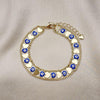 Pulsera Elegante 03.213.0220.07 Oro Laminado, Diseño de Corazon y Ojo Griego, Diseño de Corazon, Esmaltado Azul, Dorado