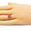 Anillo Elegante 01.170.0002 Oro Laminado, Diseño de Fresa, Esmaltado Rojo, Dorado