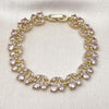 Pulsera Tennis 03.284.0059.08 Oro Laminado, Diseño de Cereza, con Zirconia Cubica Rosado, Pulido, Dorado