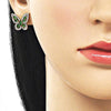 Arete Dormilona 02.344.0180.1 Oro Laminado, Diseño de Mariposa y Baguette, Diseño de Mariposa, con Zirconia Cubica Verde y Blanca, Pulido, Dorado