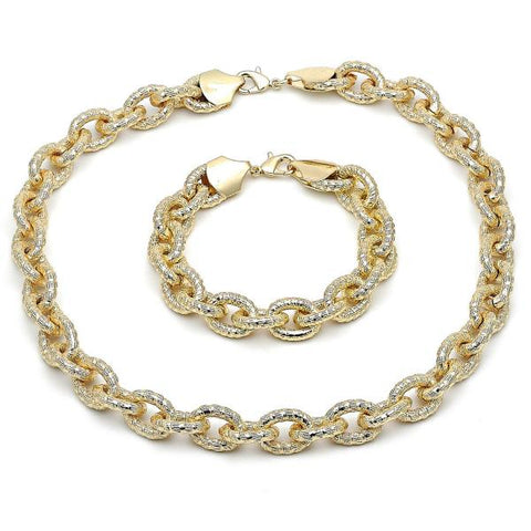 Collar y Pulso 06.331.0002 Oro Laminado, Diseño de Chunky, Diamantado, Dorado