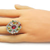 Anillo Multi Piedra 01.266.0072 Oro Laminado, Diseño de Cluster, con Zirconia Cubica Multicolor y Granate, Pulido, Dorado