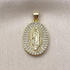 Dije Religioso 05.156.0209 Oro Laminado, Diseño de Guadalupe, con Zirconia Cubica Blanca, Pulido, Dorado