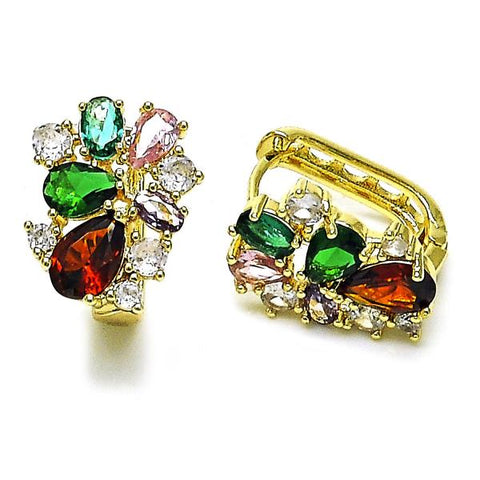 Argolla Huggie 02.210.0893.1.12 Oro Laminado, Diseño de Cluster, con Zirconia Cubica Multicolor, Pulido, Dorado