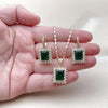 Juego de Arete y Dije de Adulto 10.196.0193 Oro Laminado, Diseño de Cluster, con Zirconia Cubica Verde y Blanca, Pulido, Dorado