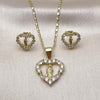 Juego de Arete y Dije de Adulto 10.411.0011 Oro Laminado, Diseño de Corazon y San Judas, Diseño de Corazon, con Zirconia Cubica Blanca, Pulido, Dorado