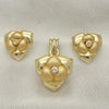 Juego de Arete y Dije de Adulto 10.59.0155 Oro Laminado, Diseño de Flor, con Cristal Blanca, Mate, Dorado