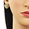 Arete Dormilona 02.202.0008 Oro Laminado, Diseño de Corazon, Diamantado, Dorado