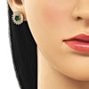 Arete Dormilona 02.344.0174 Oro Laminado, Diseño de Cluster y Baguette, Diseño de Cluster, con Zirconia Cubica Verde y Blanca, Pulido, Dorado