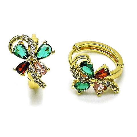 Argolla Huggie 02.210.0874.18 Oro Laminado, Diseño de Mariposa, con Zirconia Cubica Multicolor y Blanca, Pulido, Dorado