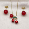 Juego de Arete y Dije de Adulto 10.417.0023 Oro Laminado, Diseño de Cereza y Bola, Diseño de Cereza, con Perla Granate, Pulido, Dorado