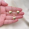 Juego de Arete y Dije de Adulto 10.163.0015 Oro Laminado, Diseño de Corazon y Hueco, Diseño de Corazon, Pulido, Dorado