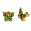 Arete Dormilona 02.344.0180.1 Oro Laminado, Diseño de Mariposa y Baguette, Diseño de Mariposa, con Zirconia Cubica Verde y Blanca, Pulido, Dorado