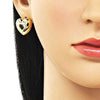 Arete Dormilona 02.163.0373 Oro Laminado, Diseño de Corazon, con Zirconia Cubica Blanca, Pulido, Dorado
