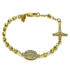 Pulsera Elegante 03.213.0361.07 Oro Laminado, Diseño de Guadalupe y Crucifijo, Diseño de Guadalupe, con Zirconia Cubica Blanca, Diamantado, Dorado