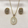 Juego de Arete y Dije de Adulto 10.156.0536 Oro Laminado, Diseño de Guadalupe y Corazon, Diseño de Guadalupe, con Micro Pave Blanca, Pulido, Dorado