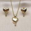 Juego de Arete y Dije de Adulto 10.156.0523 Oro Laminado, Diseño de Corazon, Pulido, Dorado