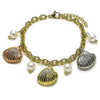Pulsera de Dije 03.213.0370.07 Oro Laminado, Diseño de Concha y Rolo, Diseño de Concha, con Perla Marfil, Pulido, Tricolor