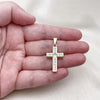Dije Religioso 05.253.0189 Oro Laminado, Diseño de Cruz, con Zirconia Cubica Blanca, Pulido, Dorado