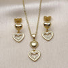 Juego de Arete y Dije de Adulto 10.156.0522 Oro Laminado, Diseño de Corazon, con Zirconia Cubica Blanca, Pulido, Dorado