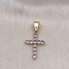 Dije Religioso 05.253.0182.1 Oro Laminado, Diseño de Cruz, con Zirconia Cubica Amatista, Pulido, Dorado
