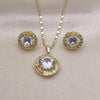 Juego de Arete y Dije de Adulto 10.196.0151 Oro Laminado, Diseño de Cluster, con Zirconia Cubica Blanca, Diamantado, Dorado